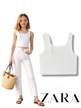 ZARA Kids White Embroidered Crop Top NWT Size 6